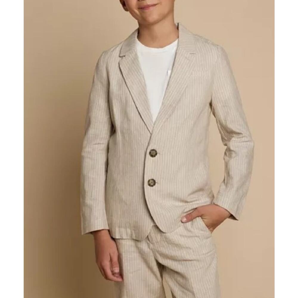 Brooks Brothers Boys Linen Blend Blazer 8Y Sand Stripe Summer Suit Jacket Preppy